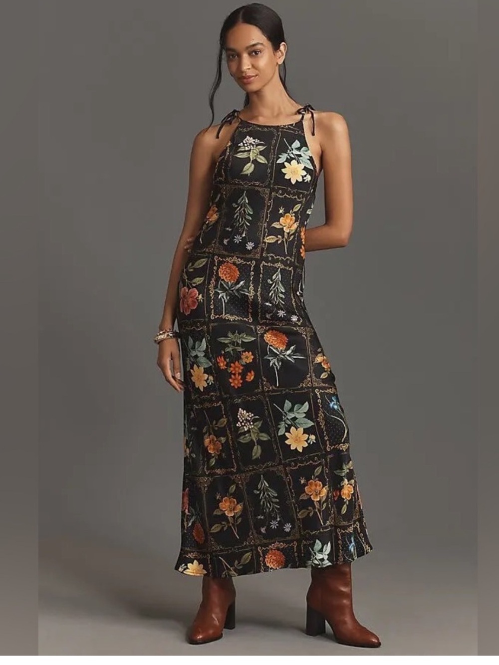 Anthropologie Black Floral Maxi Dress